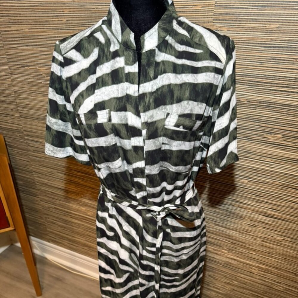 Green and taupe Animal Print Dress